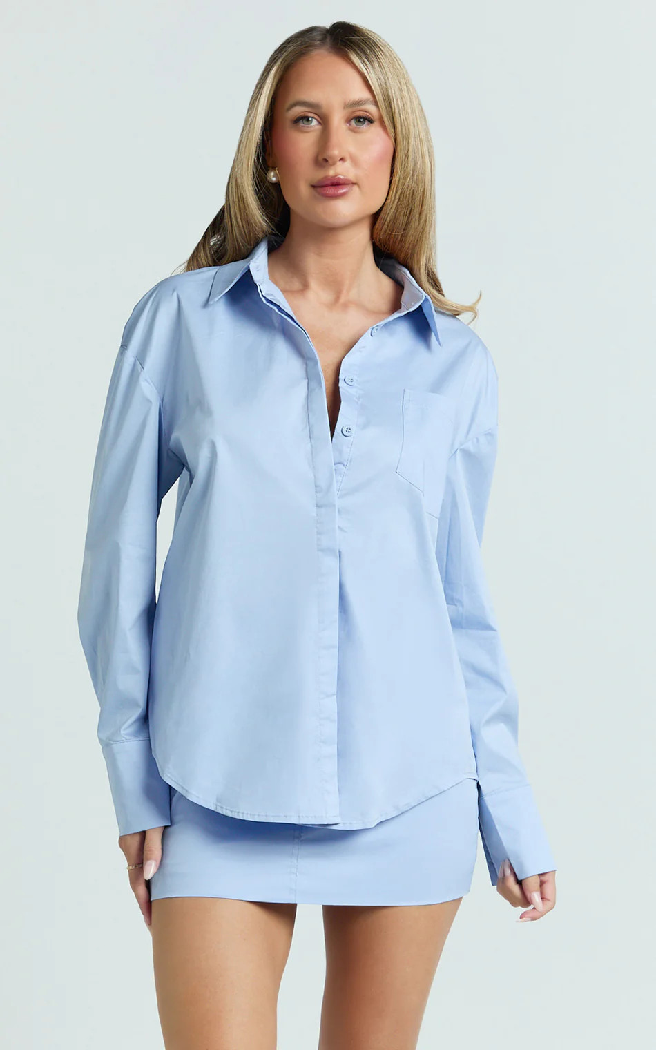 Noemie Top - Over Sized Button Down Shirt in Cornflower Blue | Showpo (US, UK & Europe)