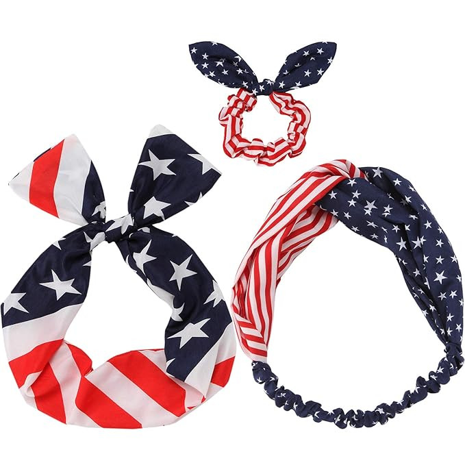Sea Team 3-Pack of the Stars and Stripes Retro Wire Headbands Stylish Chiffon Bowknot Twist Bunny... | Amazon (US)