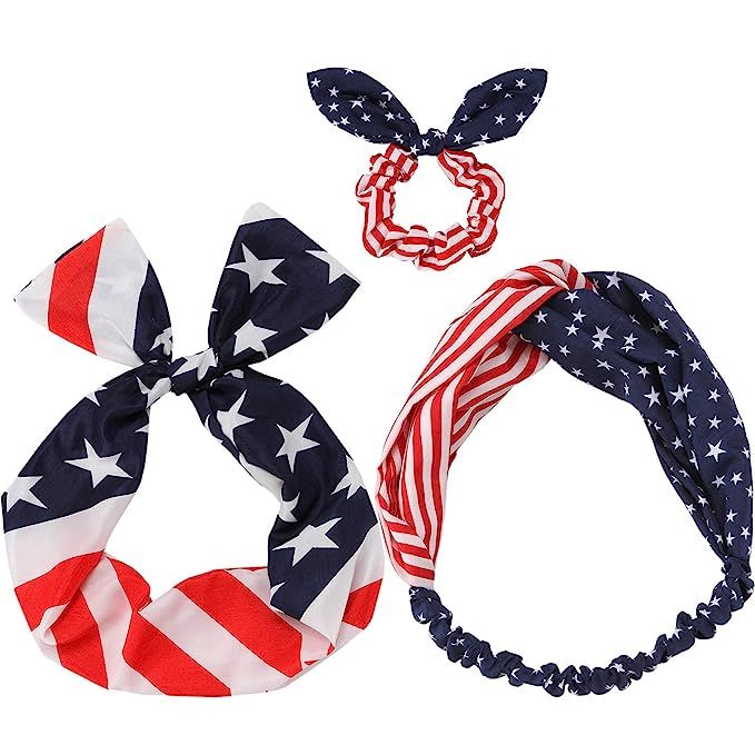 Sea Team 3-Pack of the Stars and Stripes Retro Wire Headbands Stylish Chiffon Bowknot Twist Bunny... | Amazon (US)