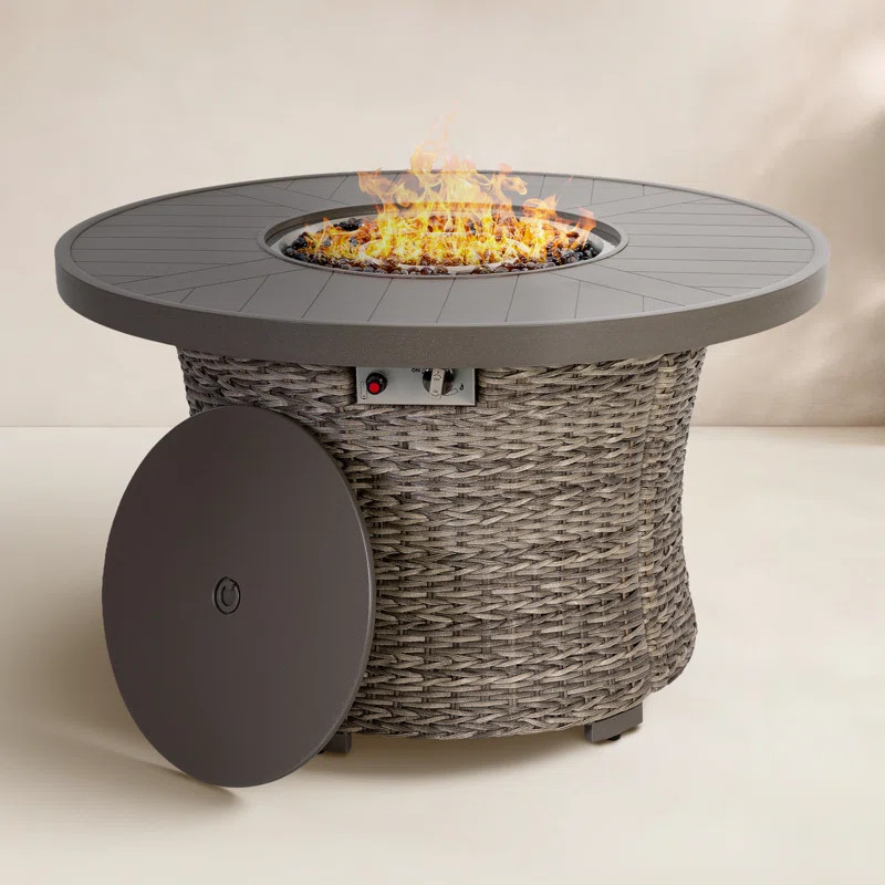 Outdoor Wicker Fire Pit Table, 50,000 Btu Propane Fire Pit With Lid | Wayfair North America