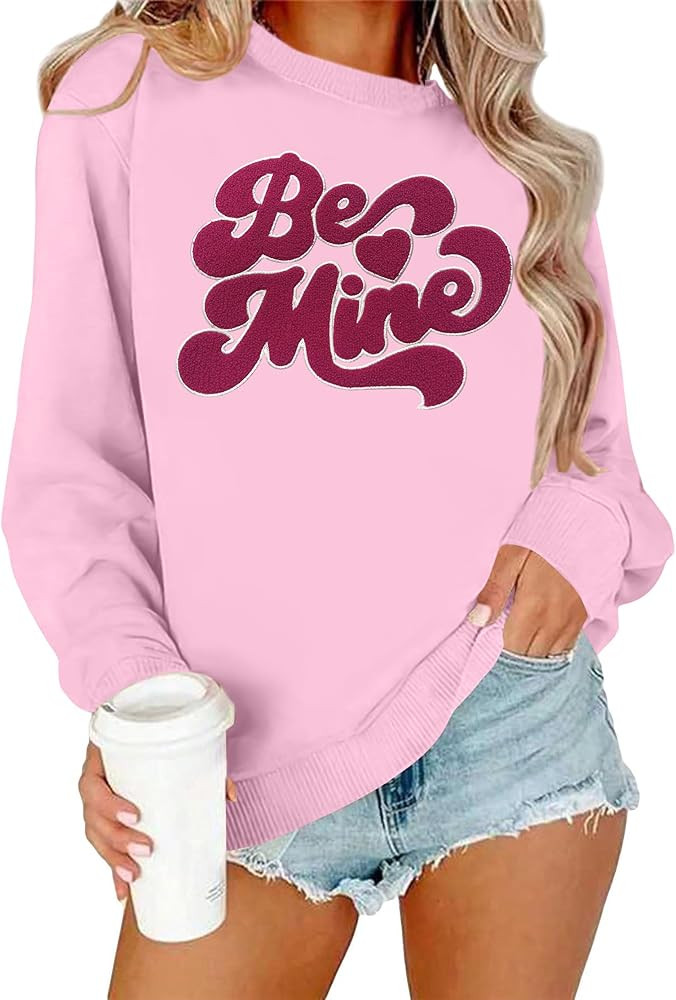Valentine Sweatshirts for Women Love Chenille Pach Sweatshirt Valentines Shirt Be Mine Long Sleev... | Amazon (US)