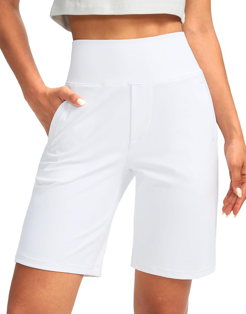 SANTINY Women's 9" High Waisted Bermuda Shorts with 4 Pockets Knee Length Long Shorts for Women W... | Amazon (US)