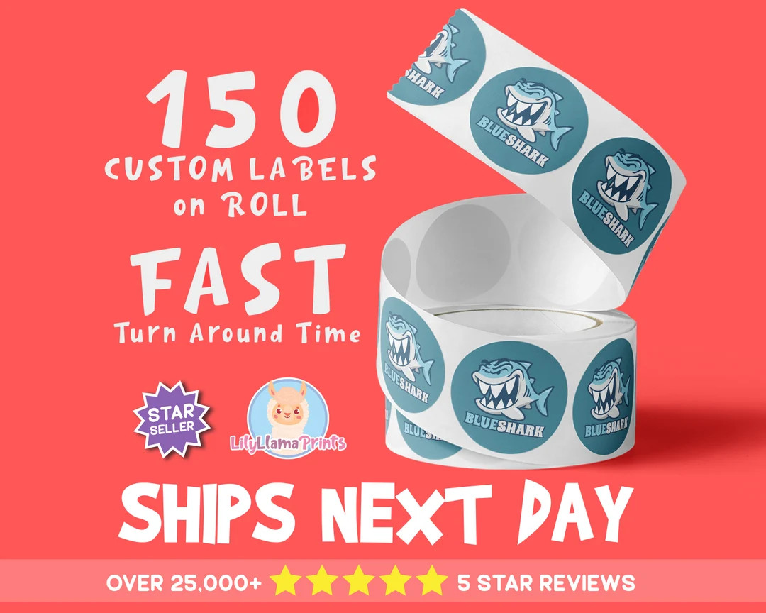 150 Labels on Roll Premium Gloss Weatherproof Labels Your Design Logo Ships Next Day FREE FAST SH... | Etsy (US)