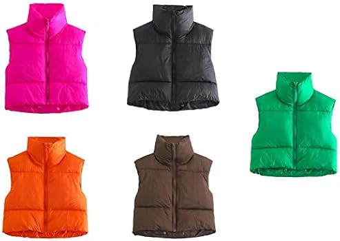 Women Winter Zip Up Crop Vest Stand Collar Sleeveless Puffy Puffer Padded Gelit Waistcoat Warm Light | Amazon (US)