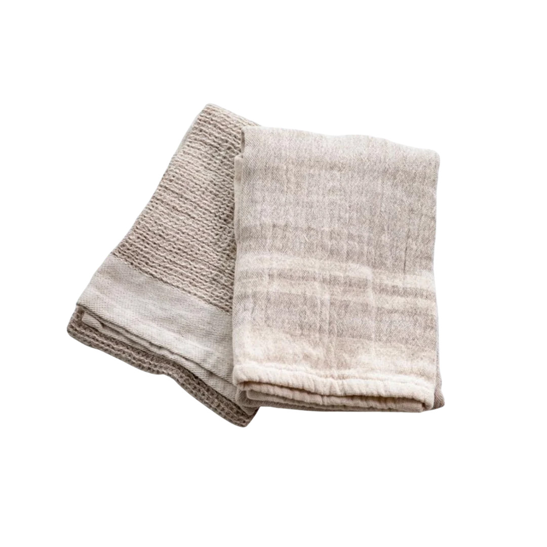 Double Stripe Natural Waffle Dish Towels | By Luxe B Co. | luxe bCO