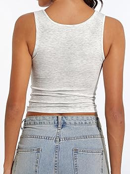 AnotherChill Women's Ribbed Crop Tank Tops Scoop Neck High Back Basic Sleeveless Rib Shirt Summer... | Amazon (US)
