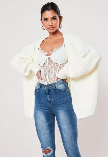 White Knitted Batwing Oversized Longline Cardigan | Missguided (US & CA)
