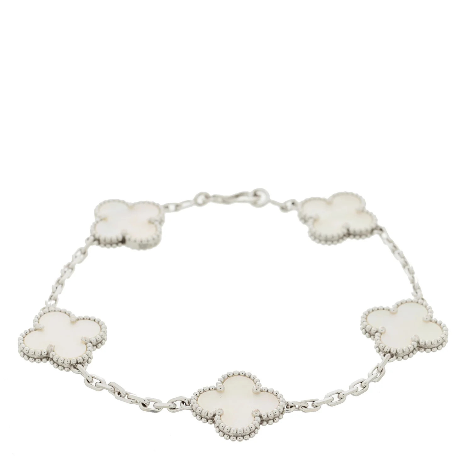 18K White Gold Mother of Pearl 5 Motifs Vintage Alhambra Bracelet | FASHIONPHILE (US)