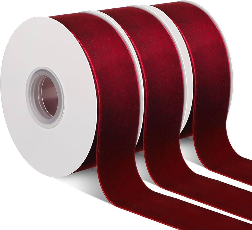 Crowye 3 Rolls Christmas Vintage Velvet Ribbon Satin Velvet Ribbon with Solid Color for Christmas... | Amazon (US)