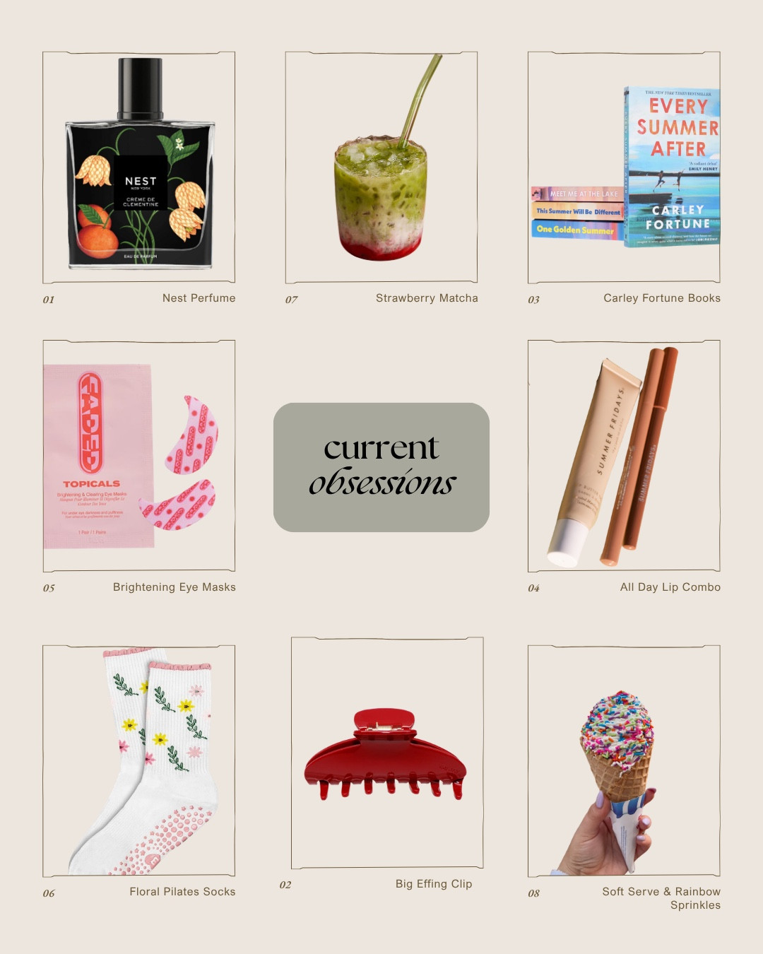little things currently making life feel better lately ☁️✨

strawberry matcha runs, good summer books, the perfect lip combo, floral pilates socks, claw clips permanently on my wrist, and tiny everyday luxuries that make ordinary days feel more fun 🤍

linked all my current favorites, beauty finds, lifestyle obsessions, and cozy little picks 

 #LTKdayinmylife #LTKselfcare