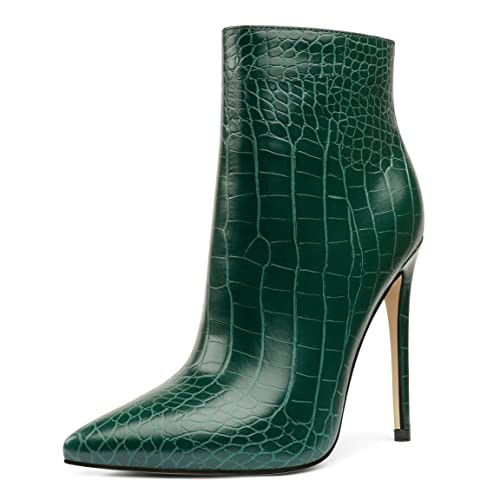 COLETER Women's Green Faux Alligator Print Ankle Boots Closed Pointed Toe Stilettos Autumn Dress Booties Green Crocodile-print 5.5 US | Amazon (US)