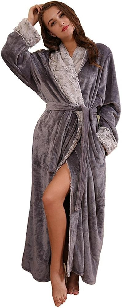 SUNBABY Thicker Long Flannel Sleepwear for Women and Man Imitation Fur Collar Bathrobes Warm Coup... | Amazon (US)