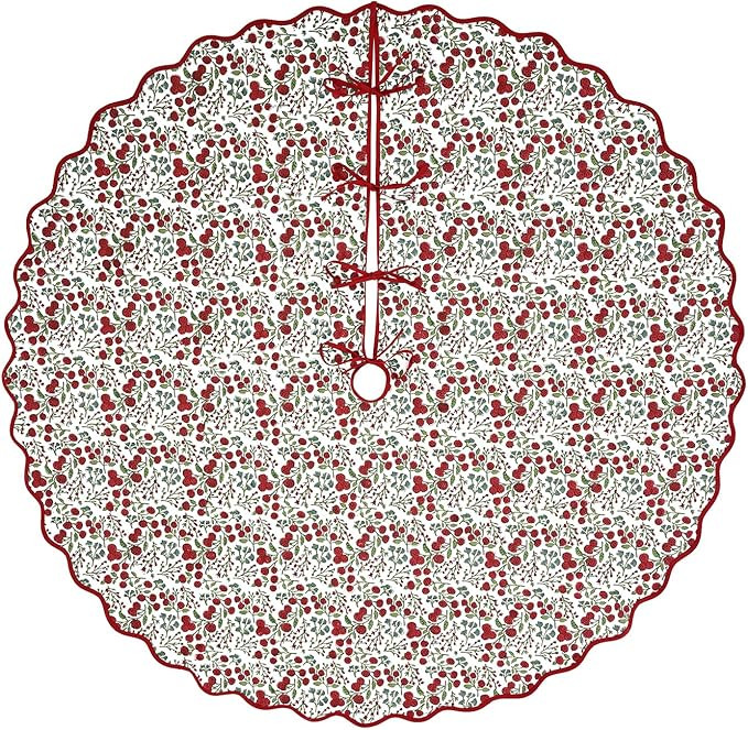 Ridhi Garnet Red Hand Block Printed Christmas Tree Skirt 60'' Inch Cute, Boho,Decorative, Rustic,... | Amazon (US)