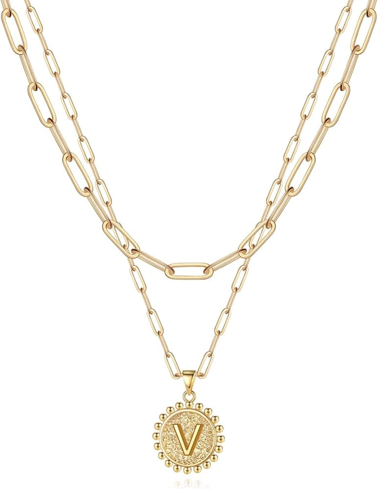 Yoosteel Gold Initial Necklaces for Women Girls, 14K Gold Plated Dainty Layering Paperclip Link C... | Amazon (US)