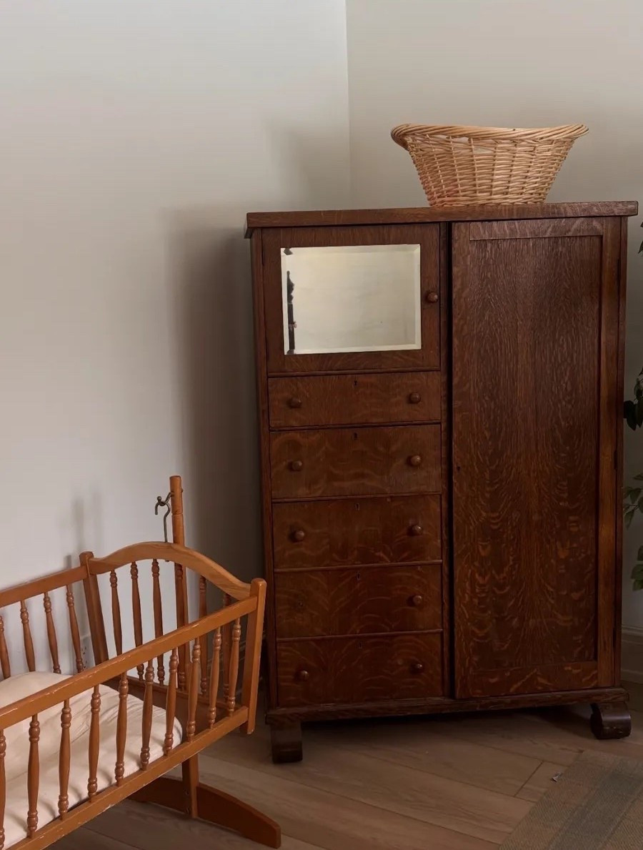 The furniture in this space is vintage, but I’ve linked similar finds below to capture the same warm wood tones and cozy feel 🤍 Baby bassinet - Wooden armor - Laundry basket - Vintage home decor - Home finds - Furniture - Pottery barn - Style tips - Mom finds

#LTKHome #LTKSeasonal