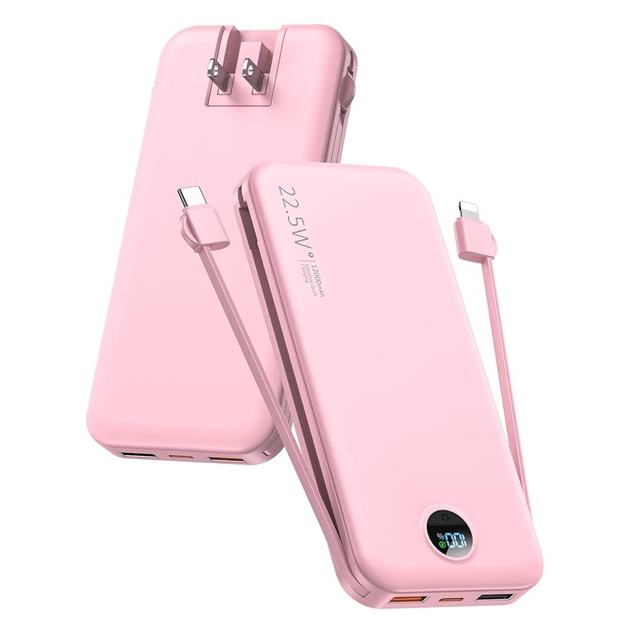 Portable Charger Power Bank, 12000mAh 22.5W USB C Fast Charging with Built-in Cables and Wall Plu... | Amazon (US)
