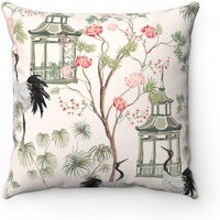 Chinoiserie Throw Pillow Cover Case Birds Stork Pagoda Asian Oriental Pastel Cushion Tree Floral Chinese Japanese Home Decor Japan House | Etsy (US)