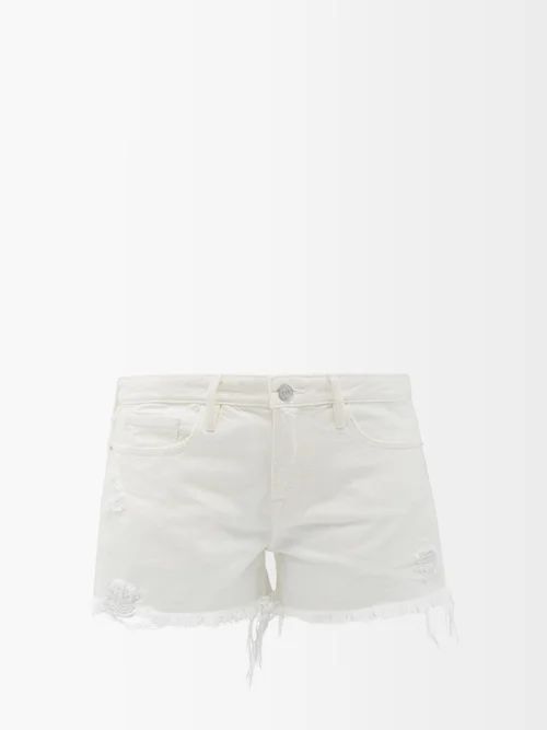 Frame - Le Grand Garcon Frayed-cuff Denim Shorts - Womens - White | Matches (US)