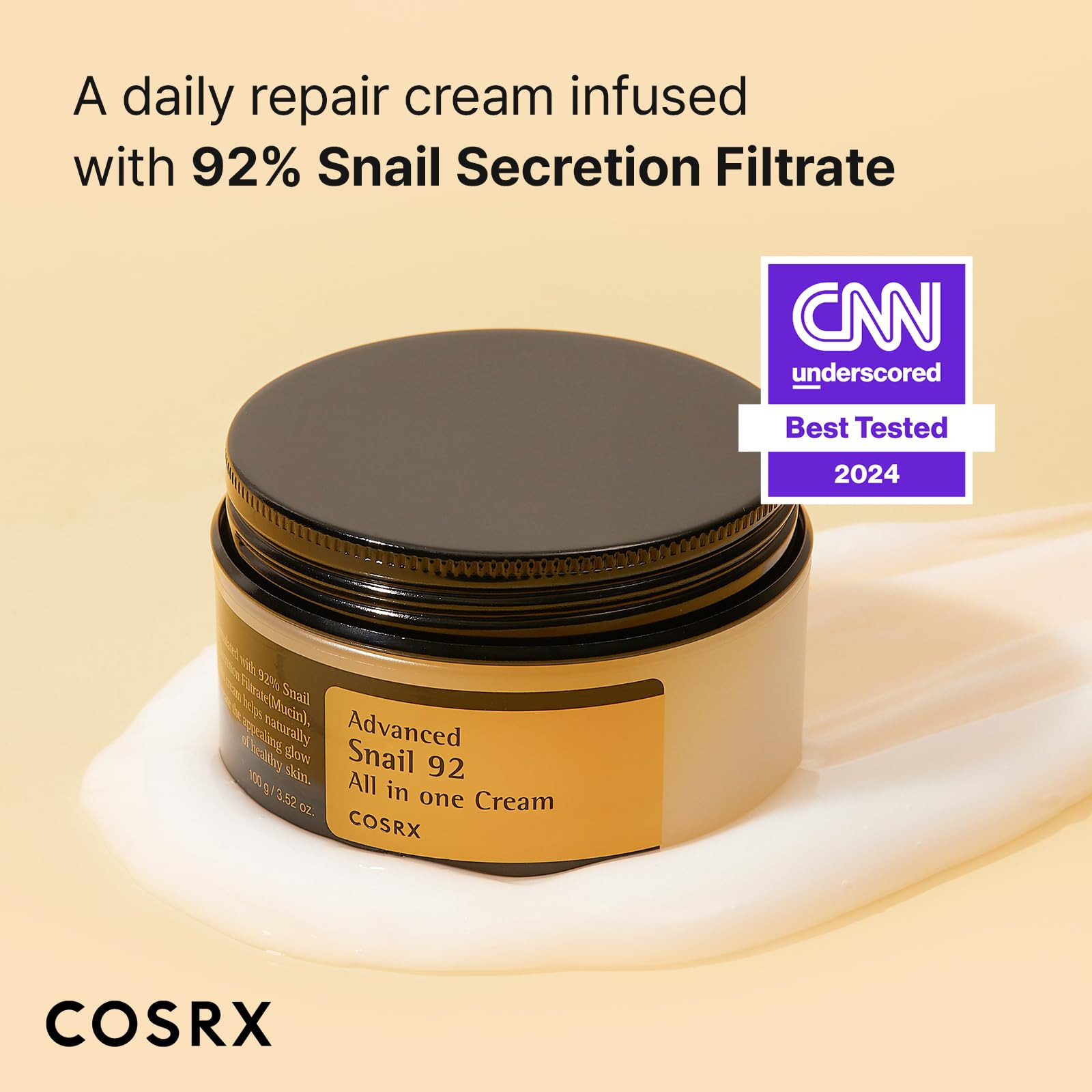 COSRX Snail Mucin 92% Face Moisturizer, 3.52 Oz, Lightweight Moisturing Cream for Soft, Glowy Ski... | Amazon (US)