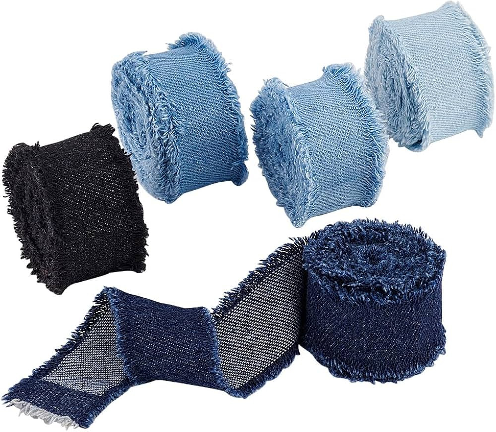 PH PandaHall 8.5 Yds x 1-1/8 inch 5 Colors Denim Ribbon, Rustic Frayed Fringes Fabric Ribbon Wrap... | Amazon (US)