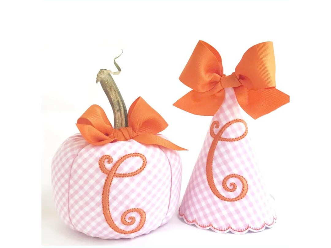 Preppy Pink Gingham Pumpkin Party Set Personalized Pumpkin 2 - Etsy | Etsy (US)