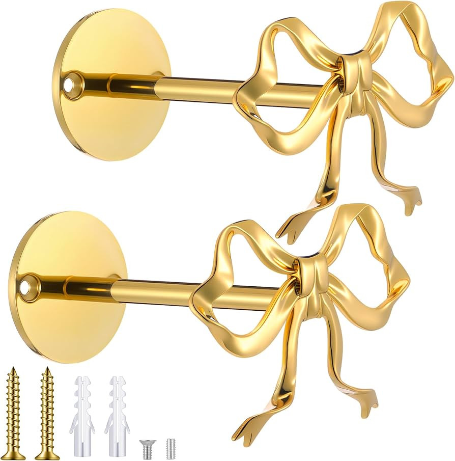 Blulu 2 Pcs Metal Bow Curtain Holdbacks Gold Wall Mounted Bow Curtain Hold Backs Curtains Modern ... | Amazon (US)