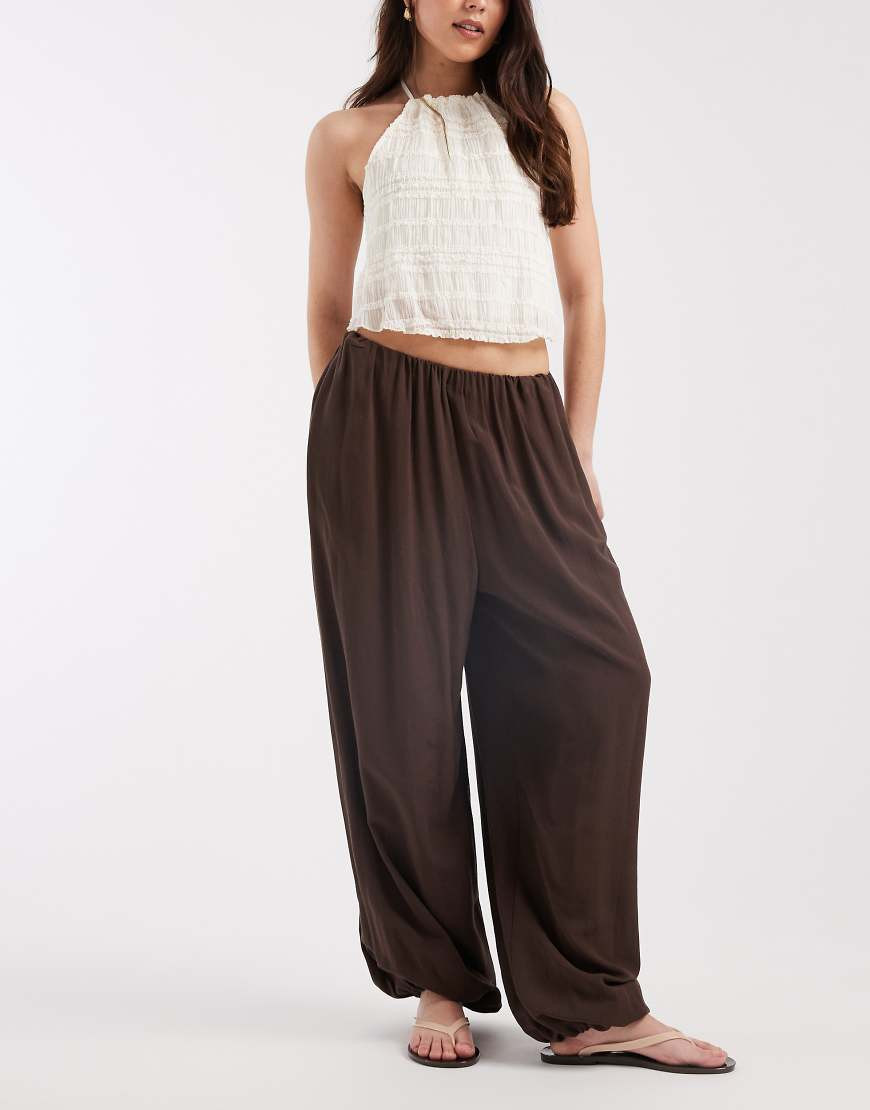 ASOS DESIGN linen blend balloon trouser in chocolate-Brown | ASOS (Global)