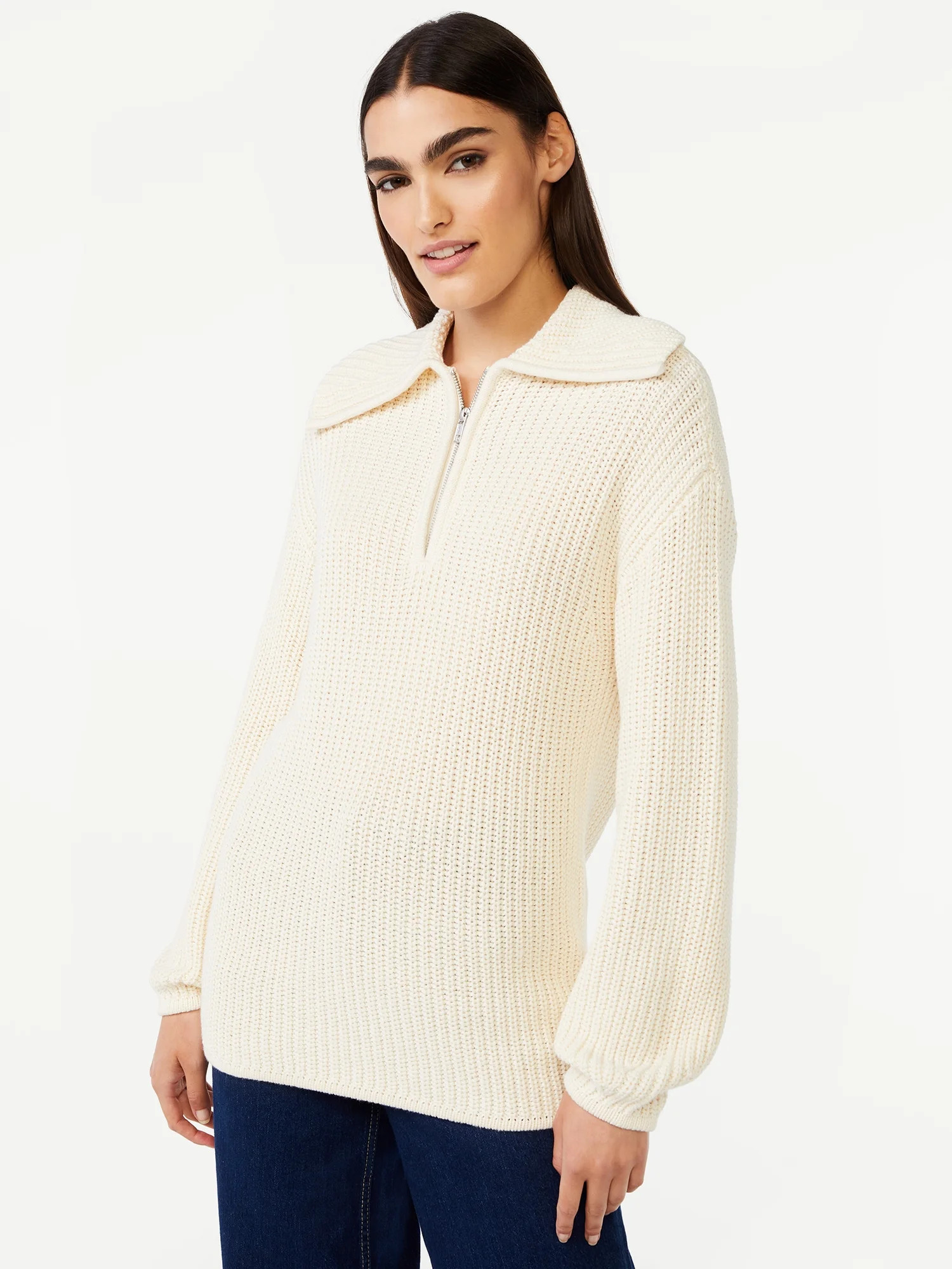 Free Assembly Women's Chunky Half Zip Popover Sweater - Walmart.com | Walmart (US)