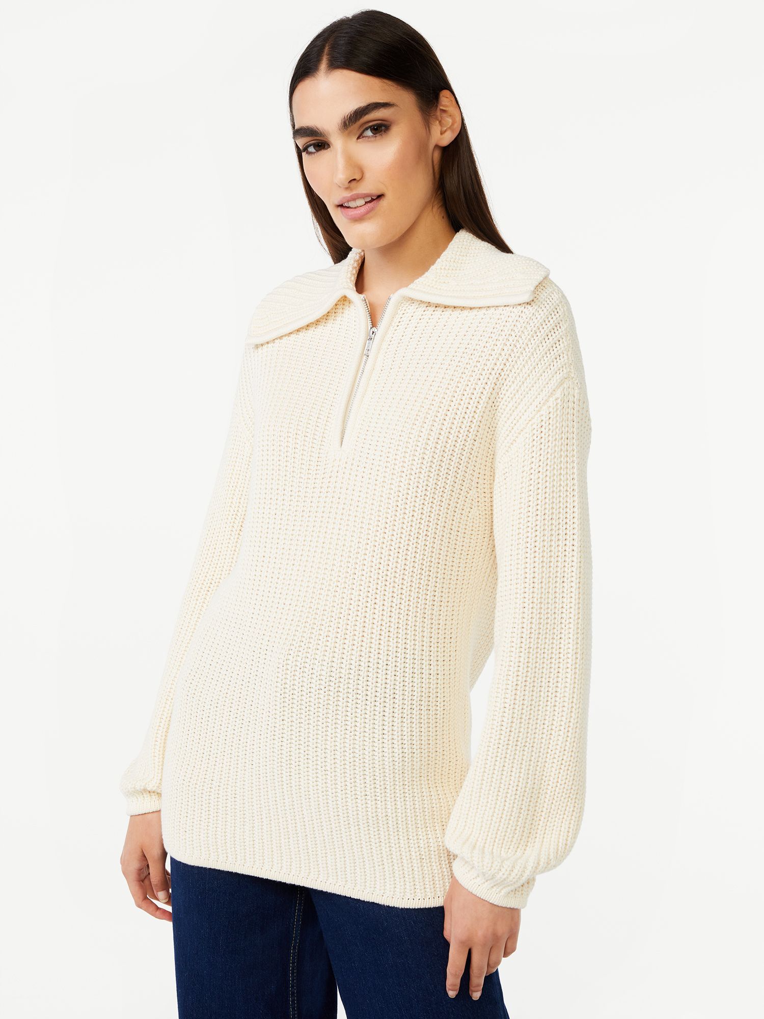 Free Assembly Women's Chunky Half Zip Popover Sweater | Walmart (US)