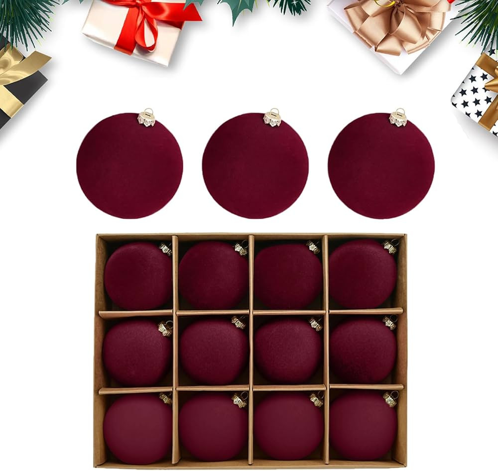 Velvet Christmas Ornaments Balls Set 12 Pcs Velvet Christmas Balls 2.4 Inch Flocked Christmas Tre... | Amazon (US)