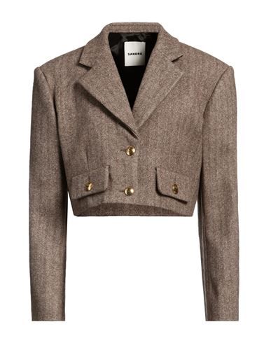 Sandro Woman Blazer Khaki Size 10 Wool, Polyamide, Acrylic, Alpaca wool, Polyester | YOOX (US)