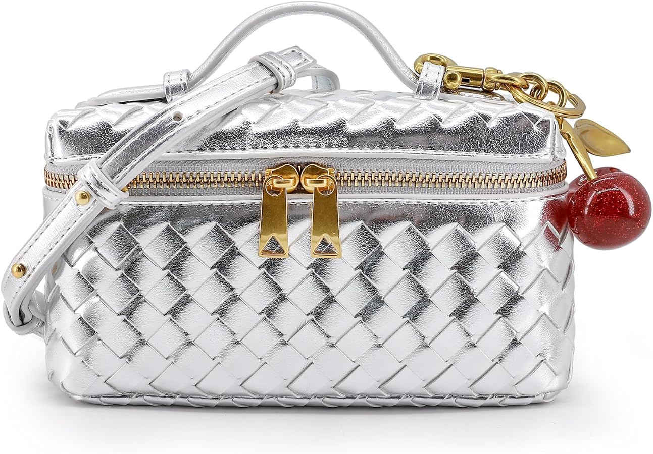 Woven Crossbody Bags for Women Trendy Clutch Purse Bag Small Leather Top Handle Handbag with Cher... | Amazon (US)