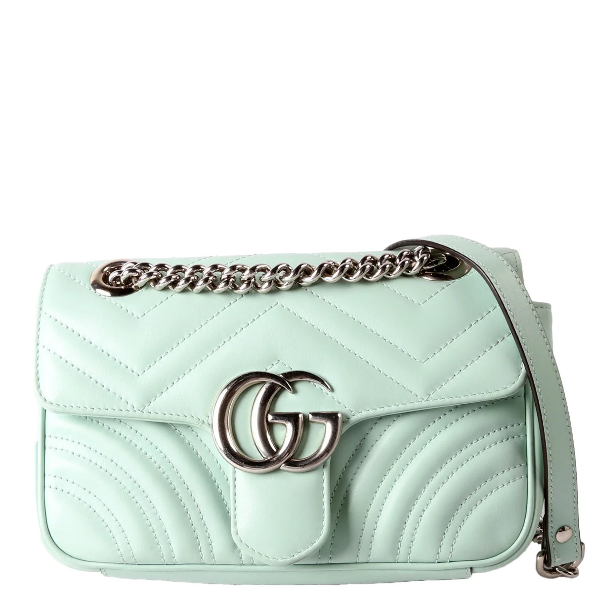 446744 Marmont Leather Shoulder Mini Flap Mint | Keeks Designer Handbags