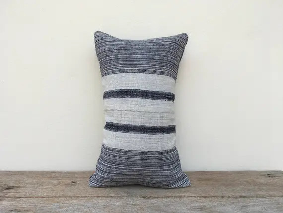 Stripe Pillow Case Nature Hemp Hand Woven Piece Of Vintage Tribal Textile 12" x 20" Reverse made of  | Etsy (US)
