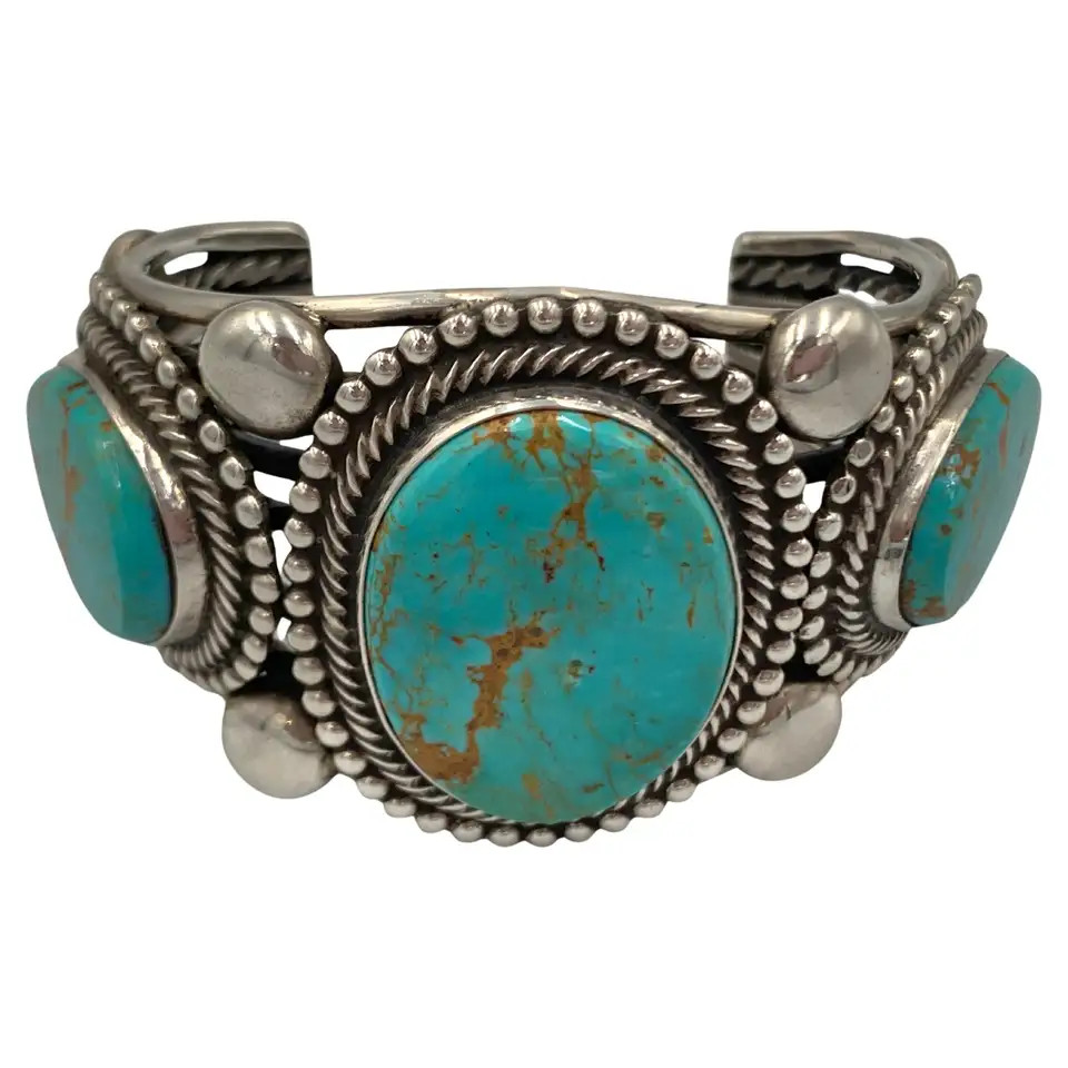 King’s Manassa Turquoise Sterling Silver Cuff by Rick Martinez | 1stDibs