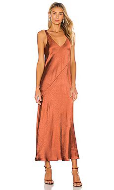 Line & Dot Loulou Satin Dress in Brown from Revolve.com | Revolve Clothing (Global)
