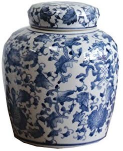 Creative Co-op Blue & White Ceramic Ginger Jar with Lid | Amazon (US)