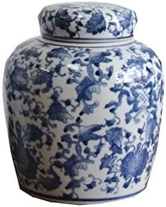 Creative Co-op Blue & White Ceramic Ginger Jar with Lid | Amazon (US)