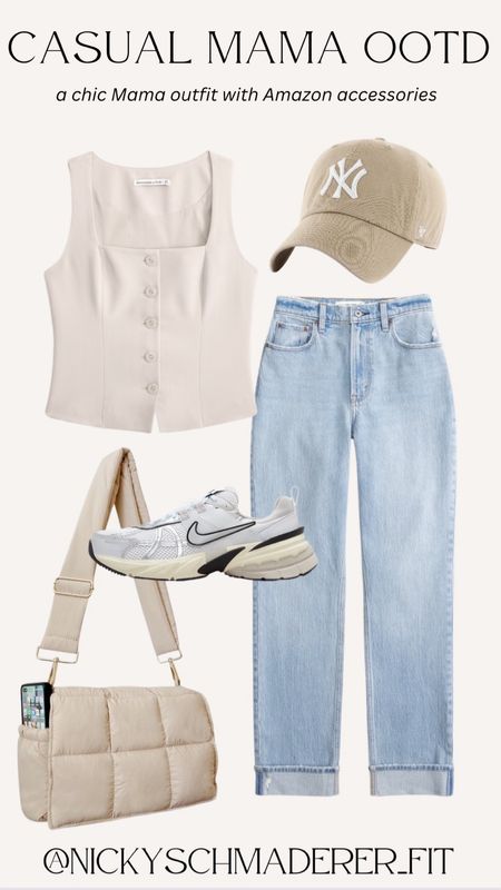 WOMENS casual outfit idea! The top and jeans are on sale, use code DENIMAF 

Amazon accessories 
Puffer bag 
WOMENS nikes 
Mom jeans 

#LTKsalealert #LTKSpringSale #LTKshoecrush