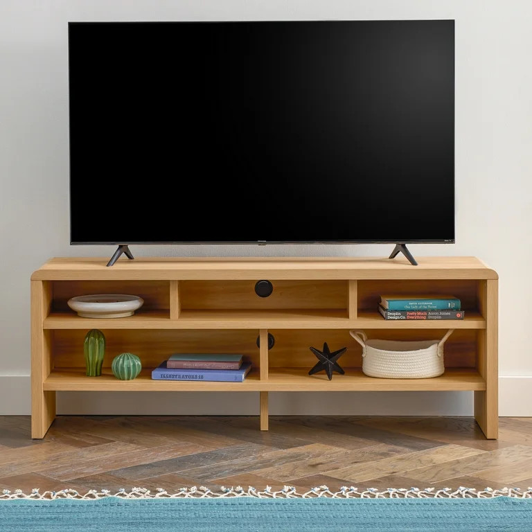 Mayview Rounded Corner Modern TV Stand, Light Oak | Walmart (US)