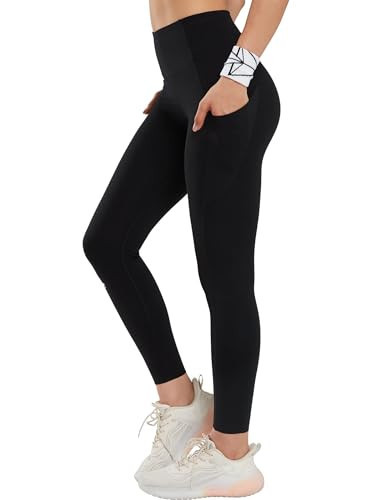 Yvette Leggings with Pockets for Women Tummy Control High Waist Non See-Through Workout Running Tights Buttery Soft Black | Amazon (US)