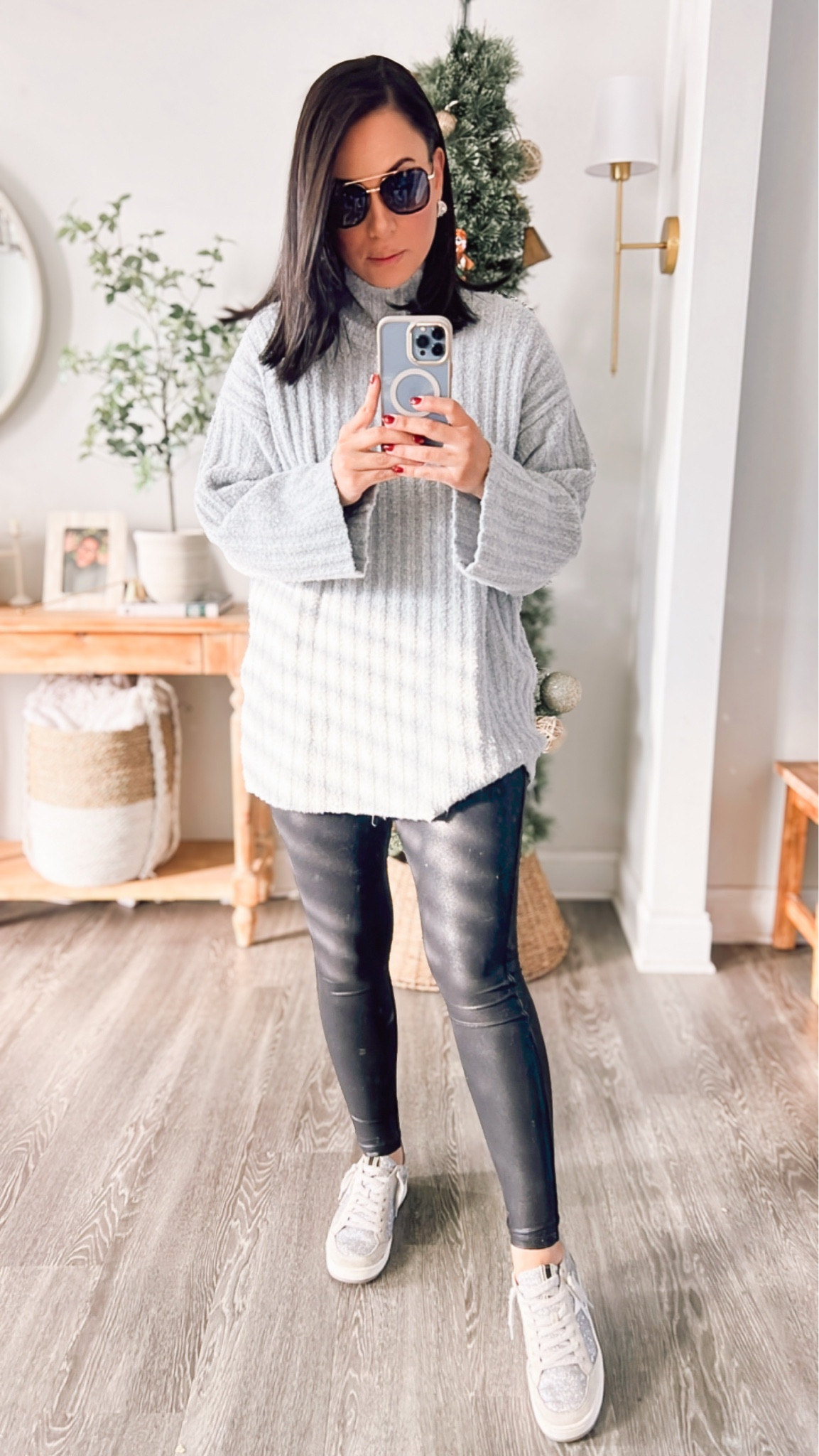 Faux Leather Leggings. Amazon leggings. Leggings outfit. Sweater weather. Target sweaters. 

#LTKMidsize #LTKSeasonal