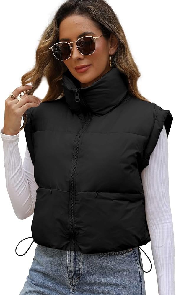 Songling Women's Winter Crop Vest Sleeveless Zip Up Stand Collar Lightweight Puffer Padded Vest | Amazon (US)