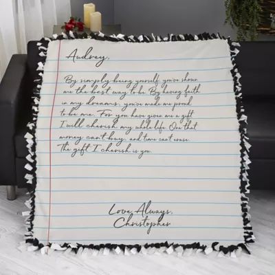 Printed Love Letter Tie throw Blanket In White  | Bed Bath & Beyond