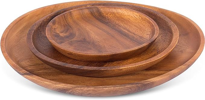 BirdRock Home Acacia Wood Round Plates - Set of 3 - Hand Carved Acacia Wood Dish - Food Safe Serv... | Amazon (US)