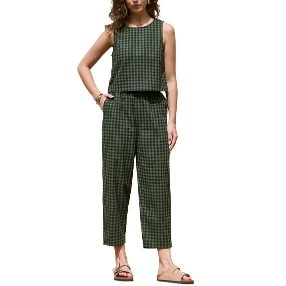 INSPIRE CHIC Gingham Pants Set for Women's 2 Piece Outfits Sleeveless Crop Top and Lounge Wide Le... | Walmart (US)