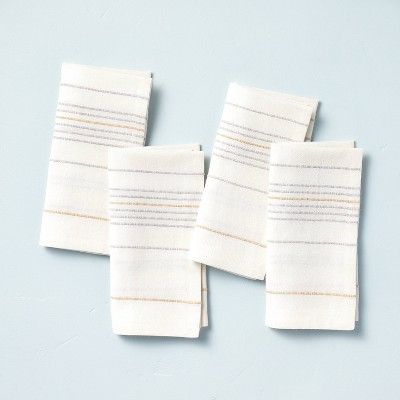 4pk Asymmetrical Stripe Cloth Napkin Set Gold/Gray - Hearth &#38; Hand&#8482; with Magnolia | Target