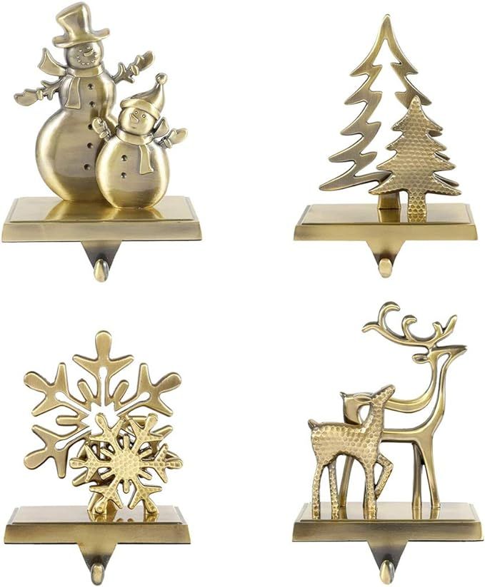 4Pcs Christmas Stocking Holders Double Mantle Anti-Slip Reindeer Christmas Tree Snowman Snowflake... | Amazon (US)