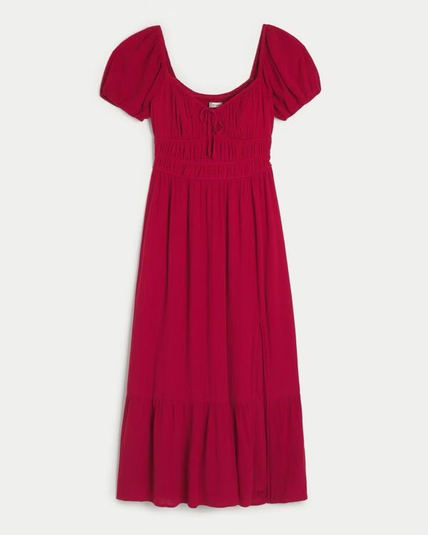 Short-Sleeve Channeled Midi Dress | Hollister (US)