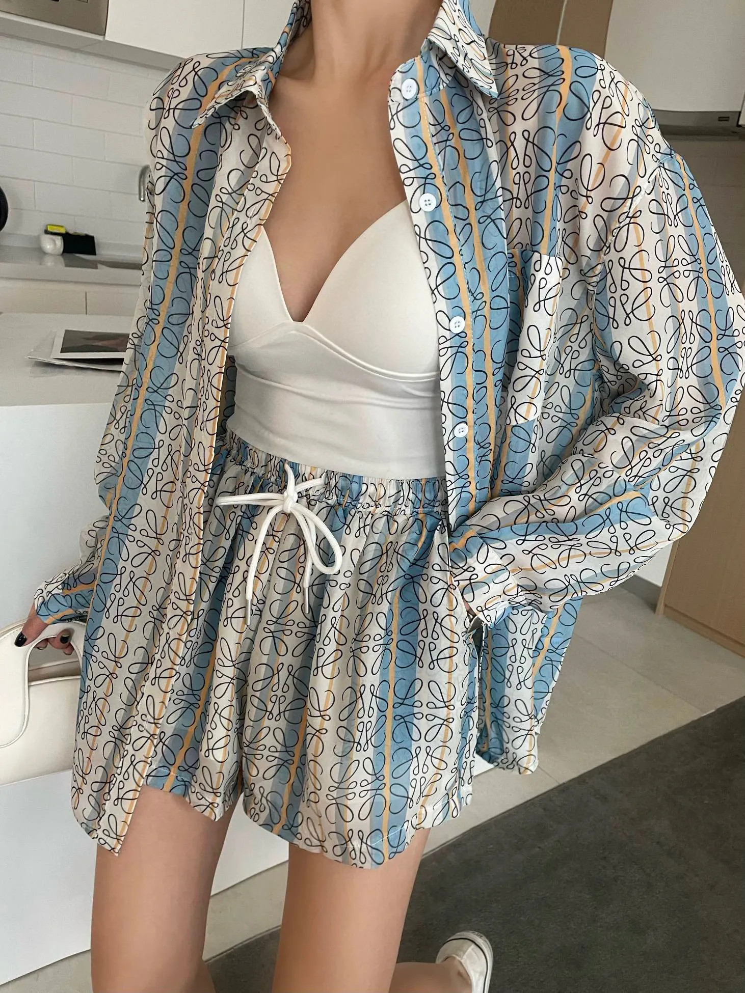 Fashion Clothing Loe-we dupe shirt+short suit luxury print logo design summer japama outfit cloth... | DHGate